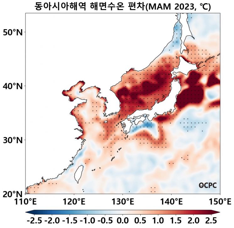 봄철 동해 해수면 온도, 최근 40년중 최고치 기록