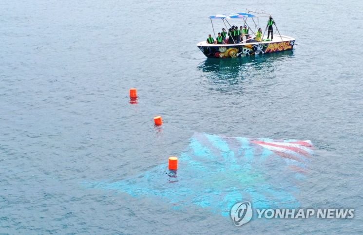 제주 바다에 빠진 '방사능 욱일기' [이미지출처=연합뉴스]