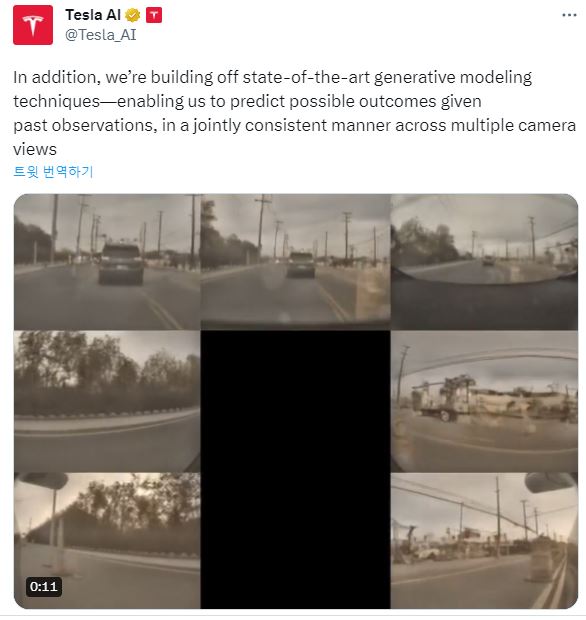 The autonomous driving development division of the American electric vehicle company Tesla also built a similar generative AI-based video measurement model. [Image source=Twitter]