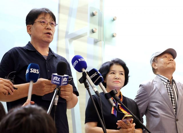 지난 7월11일 서울 종로구 일제강제동원피해자지원재단에서 열린 제3자 변제 공탁에 대한 피해자 측 입장 발표 기자회견에서 강제징용 피해자 고 정창희 할아버지 장남 정종건씨가 발언하고 있다. [이미지출처=연합뉴스]