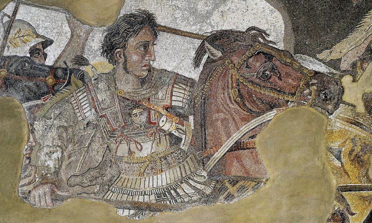 이탈리아 남부 폼페이 유적지에서 발견된 알렉산드로스3세의 모자이크 벽화 모습[이미지출처=나폴리 고고학 박물관]