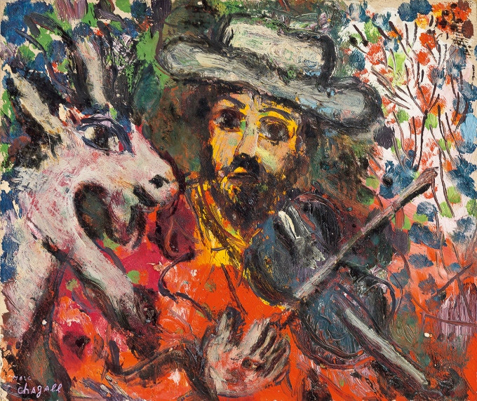 마르크 샤갈(Marc Chagall), 1887-1985, French, Russian, [Le Musicien et la Ch?vre], oil on panel, 22×26cm, circa 1965,[사진제공 = 서울옥션]