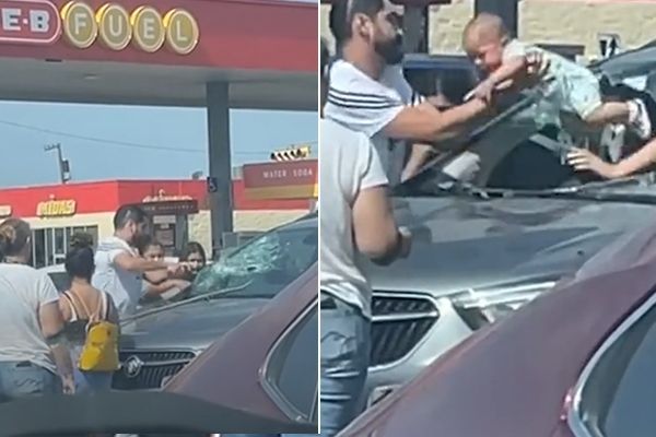 '쾅쾅' 차 앞유리 박살내는 아빠…폭염속 차에 갇힌 아기 구출