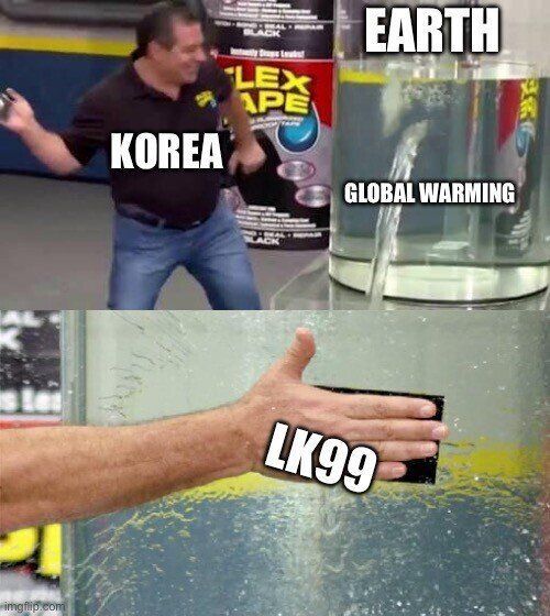 기후 위기와 맞물려 상온 초전도체가 지구 온난화를 해결한다는 밈도 인기를 끌고 있다. [사진출처=온라인 커뮤니티]