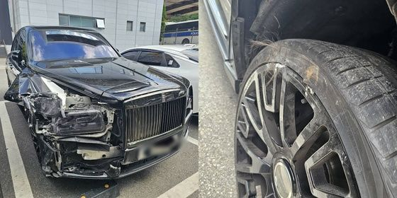 사고 이후 롤스로이스 차량 모습 [사진출처=유튜브 채널 '카라큘라 탐정사무소' 커뮤니티 갈무리]