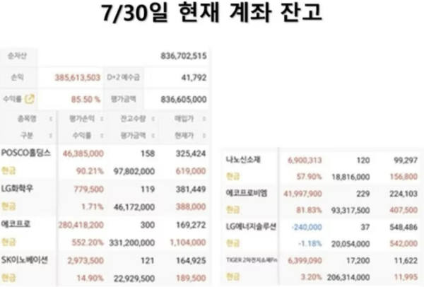 수익률 552%…'배터리아저씨' 주식 계좌 공개했다