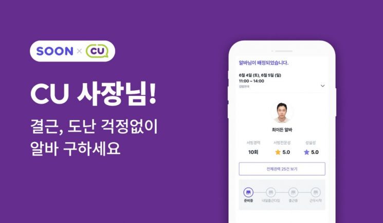 단기 알바 매칭 플랫폼 '쑨', CU편의점 채용 지원
