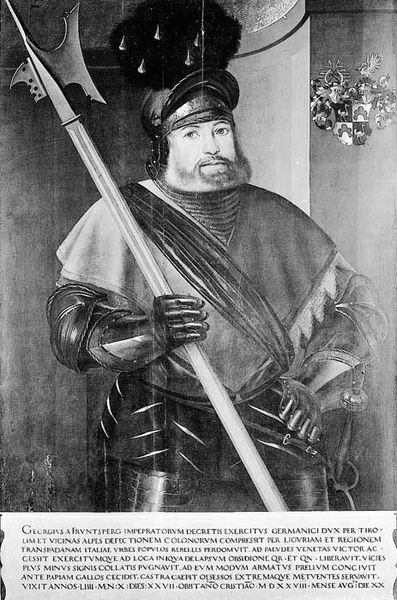게오르그 폰 프룬츠베르크(Georg von Frundsberg) 장군의 모습을 그린 판화.