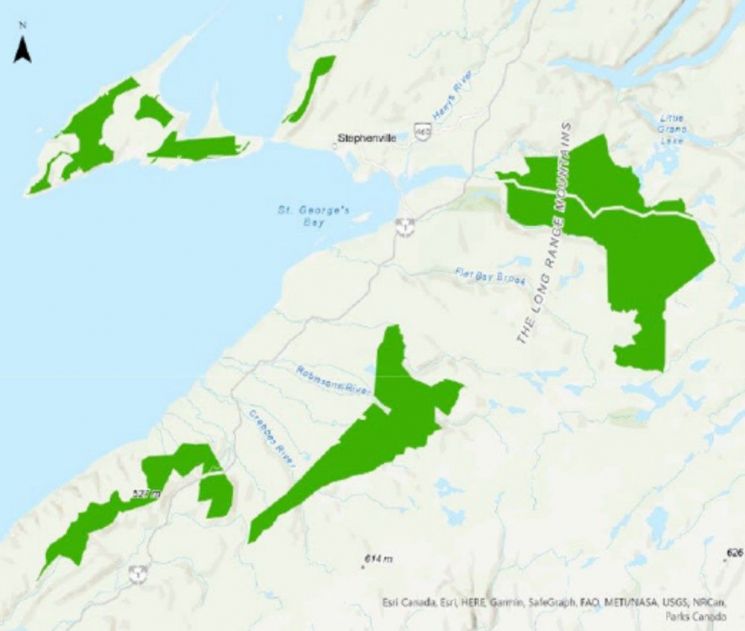 SK에코플랜트가 참여한 캐나다 그린수소 '뉴지오호닉 프로젝트'가 캐나다 주 정부로부터 국유지 사용 승인을 받았다. 약 4GW 풍력발전이 가능한 넓이로 서울 전체 면적의 1.8배에 이른다. 뉴지오호닉 프로젝트가 사용승인을 획득한 부지 4곳이 표시된 지도.