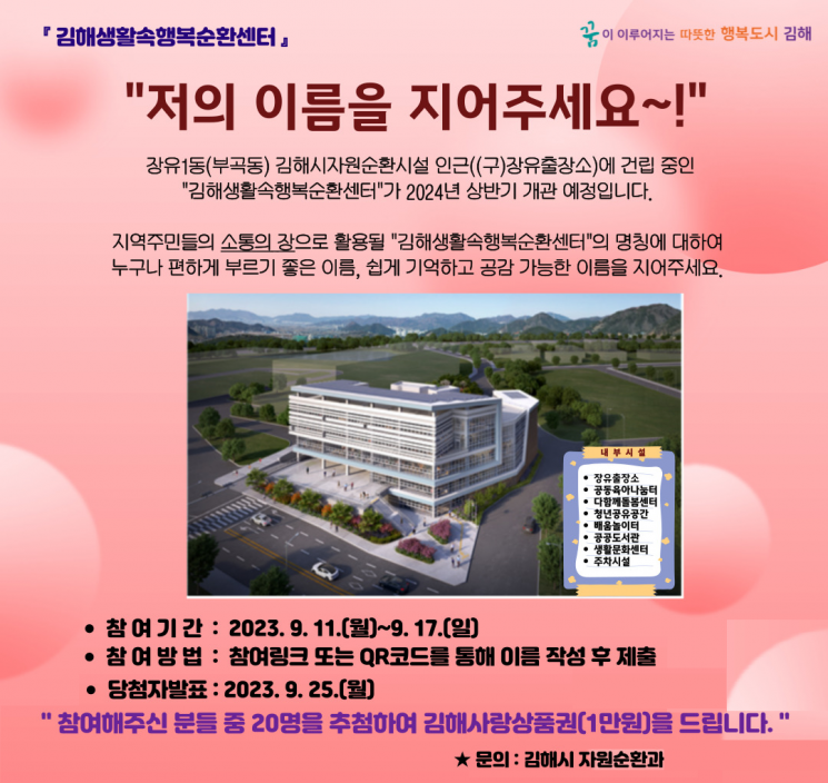 김해생활속행복순환센터 명칭 공모 포스터. [이미지제공=김해시청]