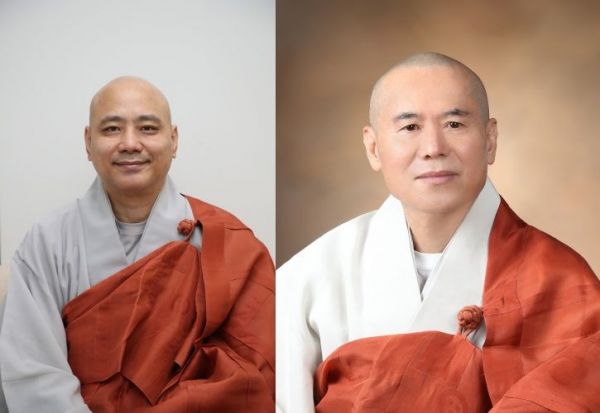 사진 왼쪽부터 신임 포교원장 선업스님, 신임 교육원장 범해스님. [사진제공=조계종]