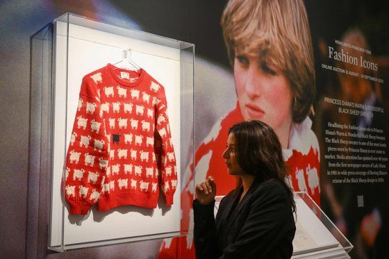 영국 다이애나빈이 입었던 '검은 양' 스웨터가 미국 뉴욕 소더비 경매에서 114만달러에 낙찰됐다. [이미지출처=AFP연합뉴스]