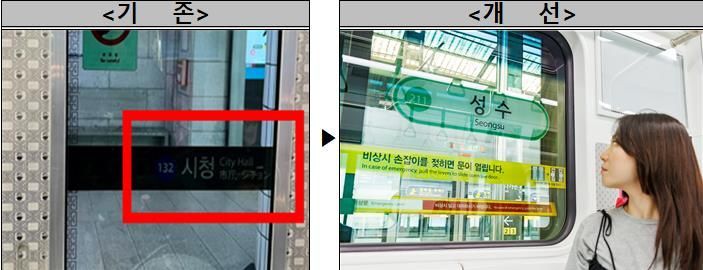서울 지하철 역명 표지 부착 전후 비교 사진[이미지출처=서울시 제공, 연합뉴스]
