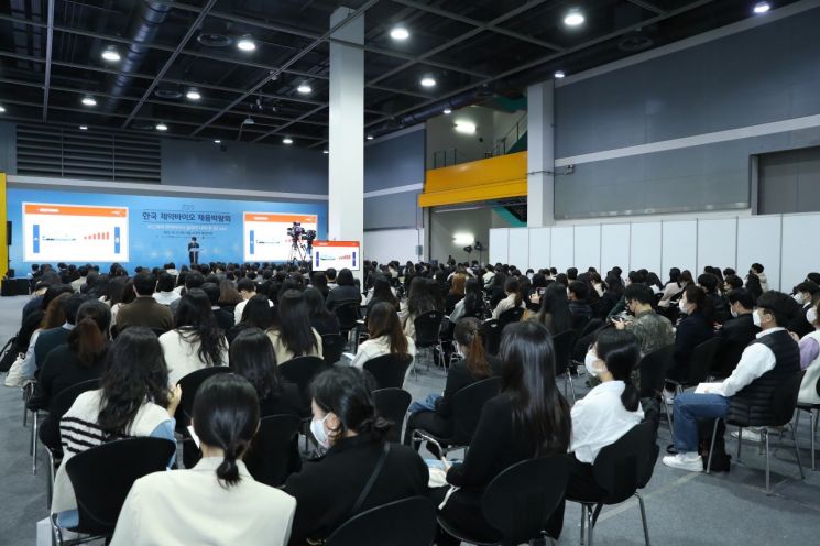 지난해 열린 제약바이오 채용박람회에서 참가자들이 채용설명회를 듣고 있다. [사진제공=한국제약바이오협회]