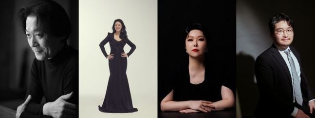 한국예술종합학교가 음악원 개원3 0주년을 기념해 '제78회 크누아심포니오케스트라 정기연주회'를 개최한다. (사진 왼쪽부터) 지휘자 정치용, 소프라노 서선영, 메조소프라노 김향은, 작곡가 김신. [사진제공 = 한국예술종합학교]