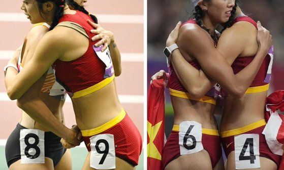 2022 항저우 아시안게임 여자 육상 100m 허들 경기 중 찍힌 선수들의 모습. 예선전에선 1989년을 연상시키는 숫자 8과 9가, 결승전에선 6월 4일을 연상시키는 숫자 6과 4가 함께 찍혔다. /사진= X(옛 트위터) 캡처