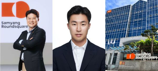 (왼쪽부터)김동찬 삼양식품 김동찬 대표, 전병우 삼양라운드스퀘어 전략총괄, 삼양라운드스퀘어 본사 전경.[사진제공=삼양라운드스퀘어]