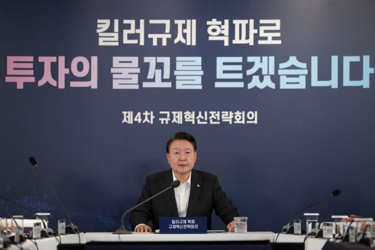 윤석열 대통령이 지난 8월24일 서울 구로 디지털산업단지 G밸리산업박물관에서 열린 킬러규제 혁파 규제혁신전략회의에서 발언하는 모습. [사진제공=대통령실]