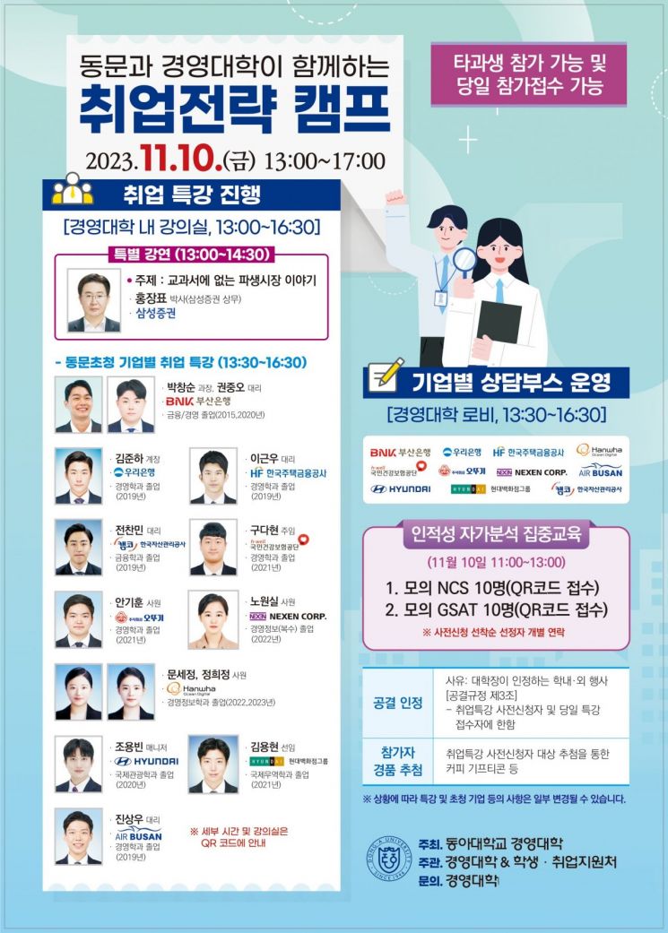 동아대, ‘동문과 경영대학이 함께하는 취업전략 캠프’ 개최