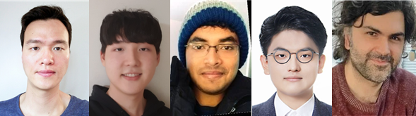 (왼쪽부터) 안성진 KAIST 전산학부 교수, 김영빈 KAIST 전산학부 석사과정, 가텀 싱 럿거스대 박사과정, 박준영 KAIST 전산학부 석사과정, 딥마인드 책임 연구원 찰라 걸셔. KAIST 제공