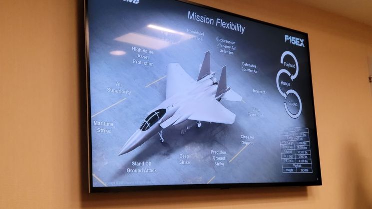 로버트 노보트니 F-15 사업개발 전무이사 (Rob Novotny, Executive Director at F-15 Business Development) 가 지난달 30일 목요일 미국 애리조나의 한 호텔에서 F-15EX 에 대한 브리핑을 했다. (사진=국방부 공동취재단)