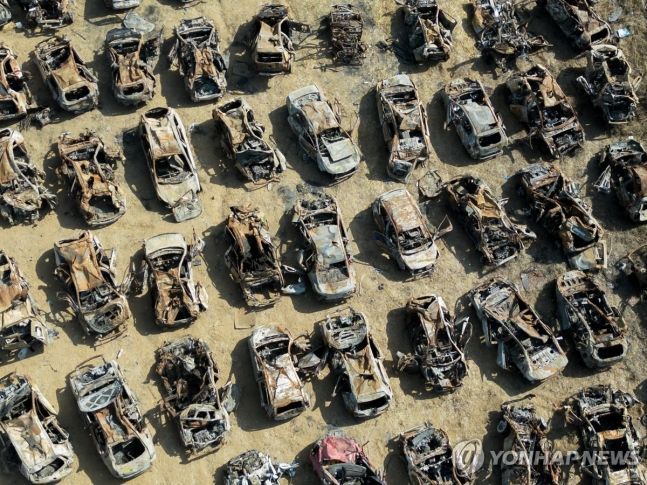 하마스 급습으로 파괴된 차량 [사진출처=UPI/연합뉴스]