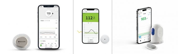 目前在国内流通的连续血糖监测仪（CGM）“Dexcom G6”“FreeStyle Libre”“CareSens Air”（自左起）。各公司提供