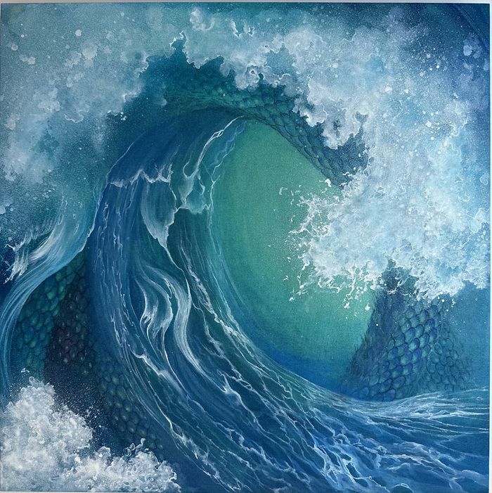 한라희, Big wave and Blue dragon, 2023, 비단에 진채, 50×50cm. [사진제공 = 갤러리 그림손]
