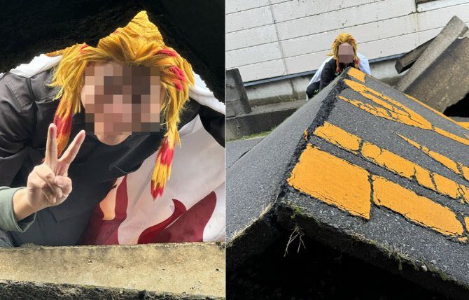 지진 피해 지역인 이시카와현에 간 렌고쿠 코로아키. [사진출처=엑스 캡처]