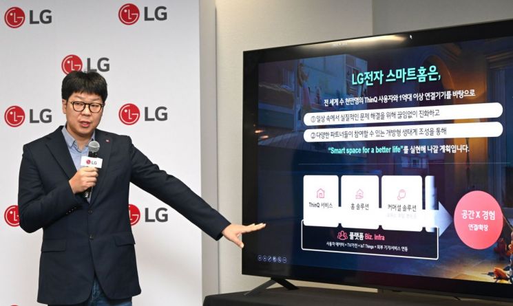 LG전자 플랫폼사업센터 김건우 상무가 11일(현지시간) 미국 라스베이거스 컨벤션센터(LVCC)에서 열린 플랫폼사업센터 미디어 브리핑서 발표를 하고 있다. / [사진제공=LG전자]