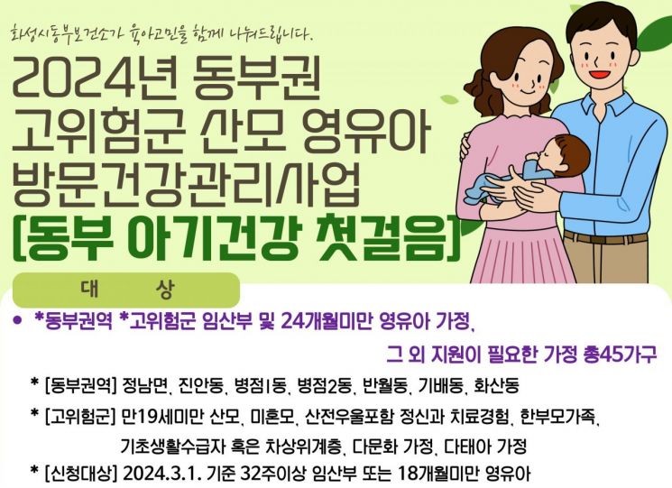 화성시, 동부권 임신·영아기 가정에 건강관리 지원