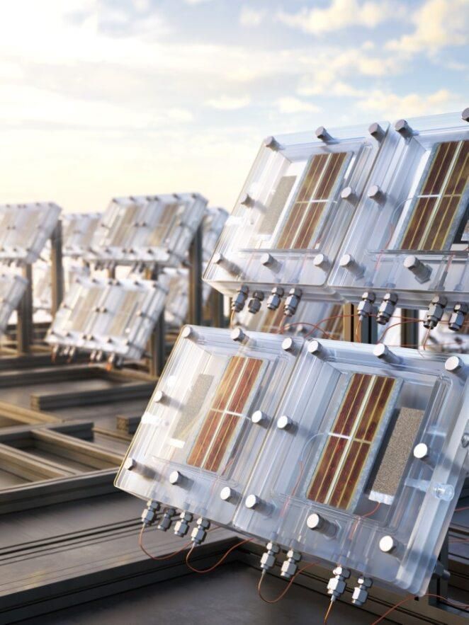 옥외에 설치된 태양광 수소 발생장치.