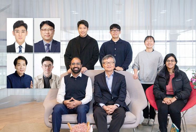 연구진. (윗줄 왼쪽부터 제1저자 유진욱 연구원, 임한권 교수 아랫줄 왼쪽부터 석상일, 장지욱 교수, 제1저자 Dharmesh Hansora 연구원, 이재성 교수, 제1저자 Rashmi Mehrotra)