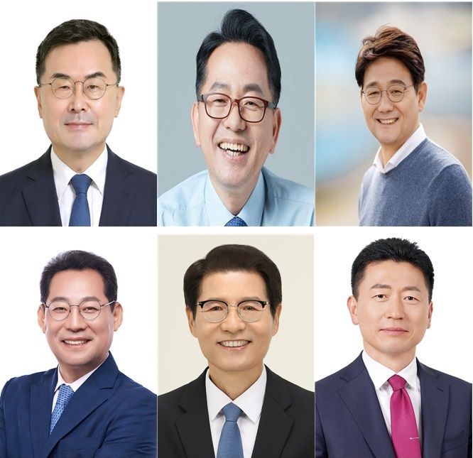 사진 왼쪽 위부터 시계방향으로 소병철, 김문수, 서갑원, 이성수, 신성식, 손훈모 예비후보.