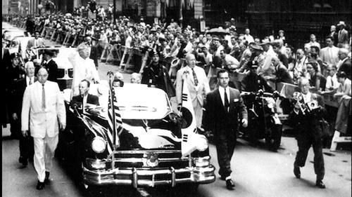 Documentary film 'The Founding War' featuring former President Syngman Rhee's 1954 New York car parade scene. Image source: Provided by Docustory
