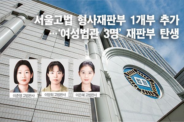 서울고법 형사재판부 1개부 추가… ‘여성법관 3명’ 재판부 탄생
