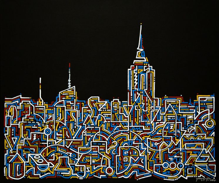 Good Night (Manhattan), 2014. Krink on canvas, 50.8 x 61 cm ? Yoon Hyup. Photo courtesy of the artist [사진제공 = 롯데뮤지엄]