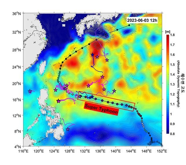 The path of Super Typhoon Mawar, which maintained Category 5 status for the longest duration in May history.