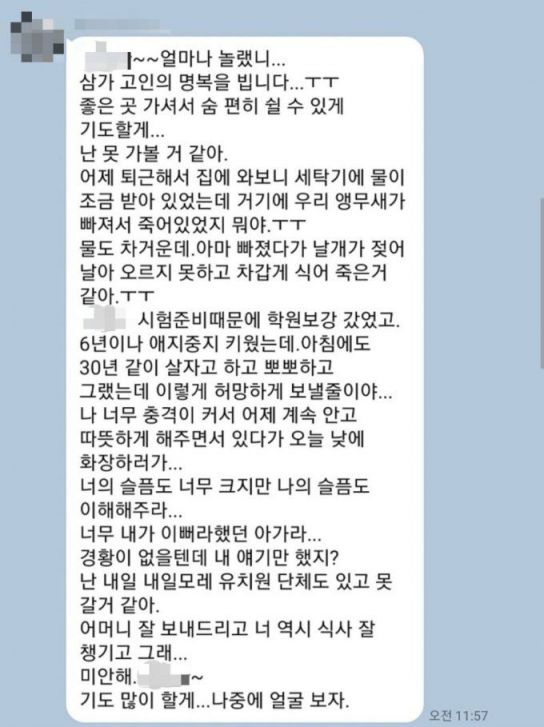 장례식에 참석하지 못하는 친구가 장문으로 보낸 변명 문자. [사진=온라인 커뮤니티 갈무리]