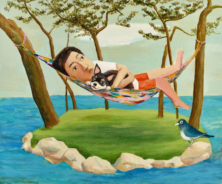 최석운, 앞끝섬의 휴식, 2024, Acrylic on canvas, 60.6×72.7cm [사진제공 = 갤러리마리]