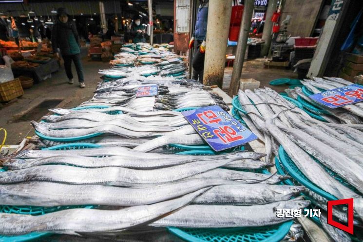 서울 동대문구 경동시장에 수산물이 진열돼 있다. 사진=강진형 기자aymsdream@