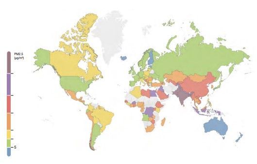 IQ에어의 2023년 글로벌 초미세먼지 지도