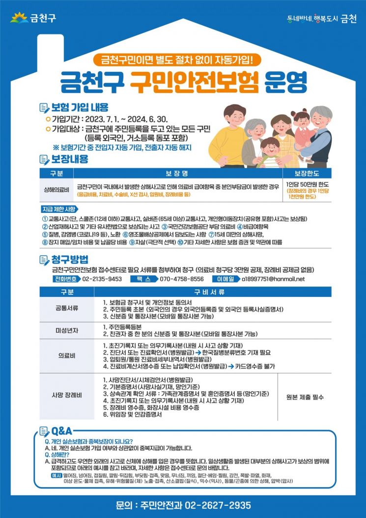 금천구민 누구나 보장받는 ‘구민안전보험’ 호응 커 