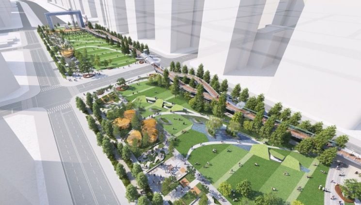 경부고속도로 동탄신도시 구간 상부에 조성되는 공원 조감도. [이미지출처=국토교통부]