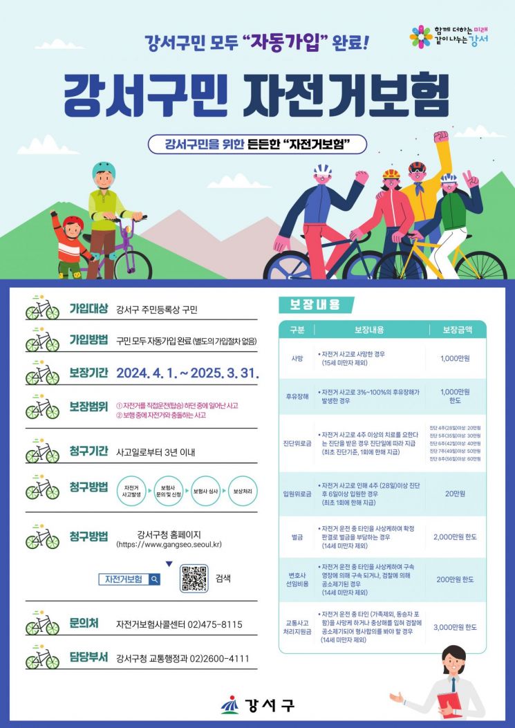 강서구, 구민 자전거보험 운영 최대 3000만원 보장