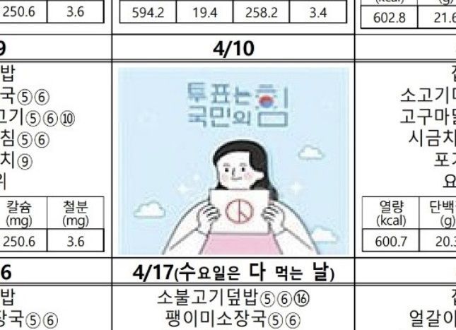 A 초등학교에서 배포한 급식표 [사진출처=연합뉴스]