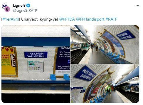 프랑스 파리교통공사 8호선이 "차렷, 경례!"라는 글과 함께 바뀐 지하철역 모습을 공유했다. [이미지출처=파리교통공사(RATP) 8호선 엑스(X·옛 트위터)]