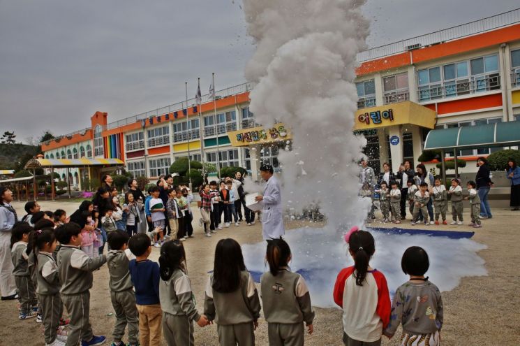 在宜宁七谷小学开展的幼小衔接衔接学期“科学月”活动现场。宜宁教育支援厅供图