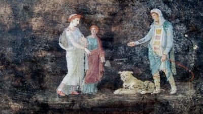트로이 왕자 파리스가 스파르타 왕비 헬레나를 만나는 모습을 담은 벽화 [이미지출처=연합뉴스]