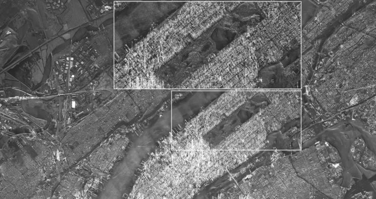 화시스템 소형 SAR 위성으로 촬영한 뉴욕 맨해튼 중심부의 센트럴 파크(사진제공=한화시스템)